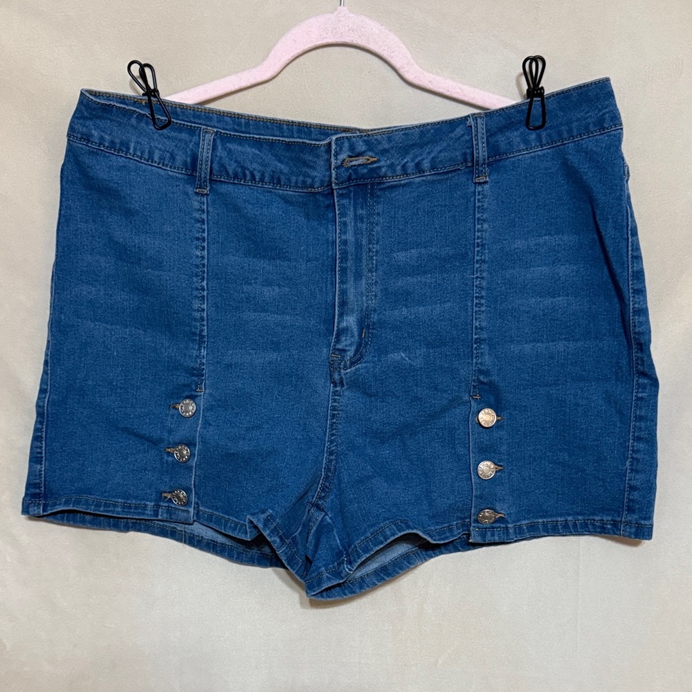 NWOT SHEIN Blue High-Rise Denim Shorts with Side Button Detail